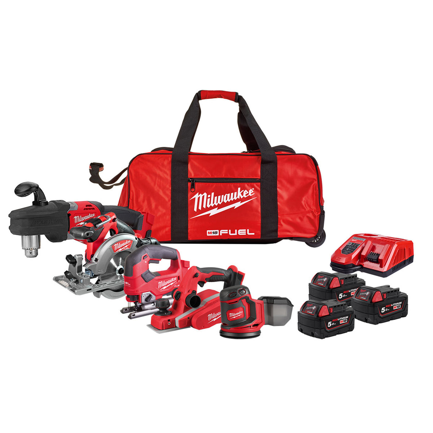 M18 PP5C-530B FUEL Woodworking 5 Piece Kit with 3 x 5.0Ah Batteries & Charger